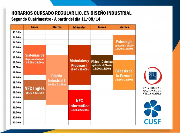 Horarios Segundo Cuatrimestre 2014 - Diseño Industrial