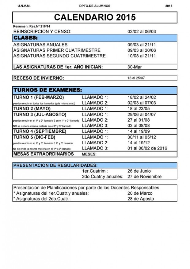 Calendario Académico 2015