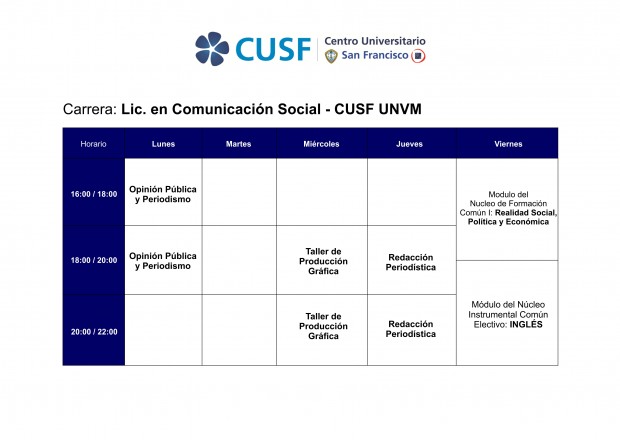 Modificación en el horario de la Lic. en Comunicación Social.